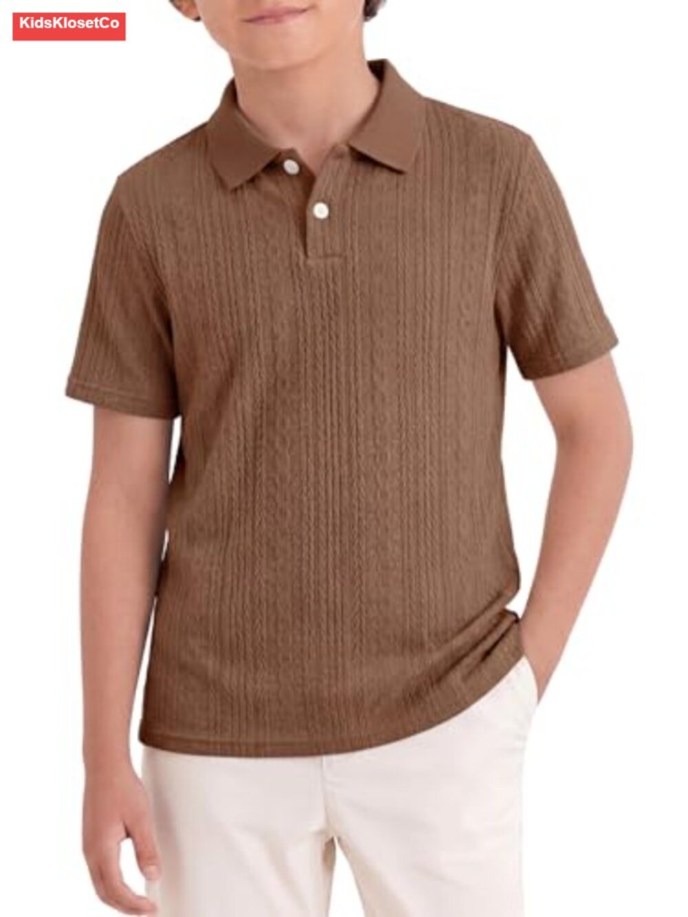 Boys Knit Polo Shirt Short Sleeve Texture Uniform Golf Top